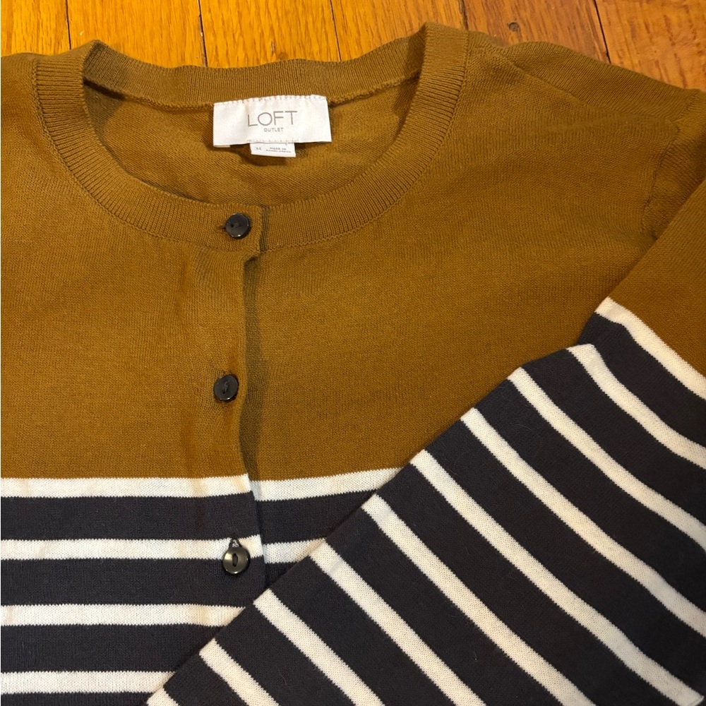 Loft color block and striped cardigan button up sweater